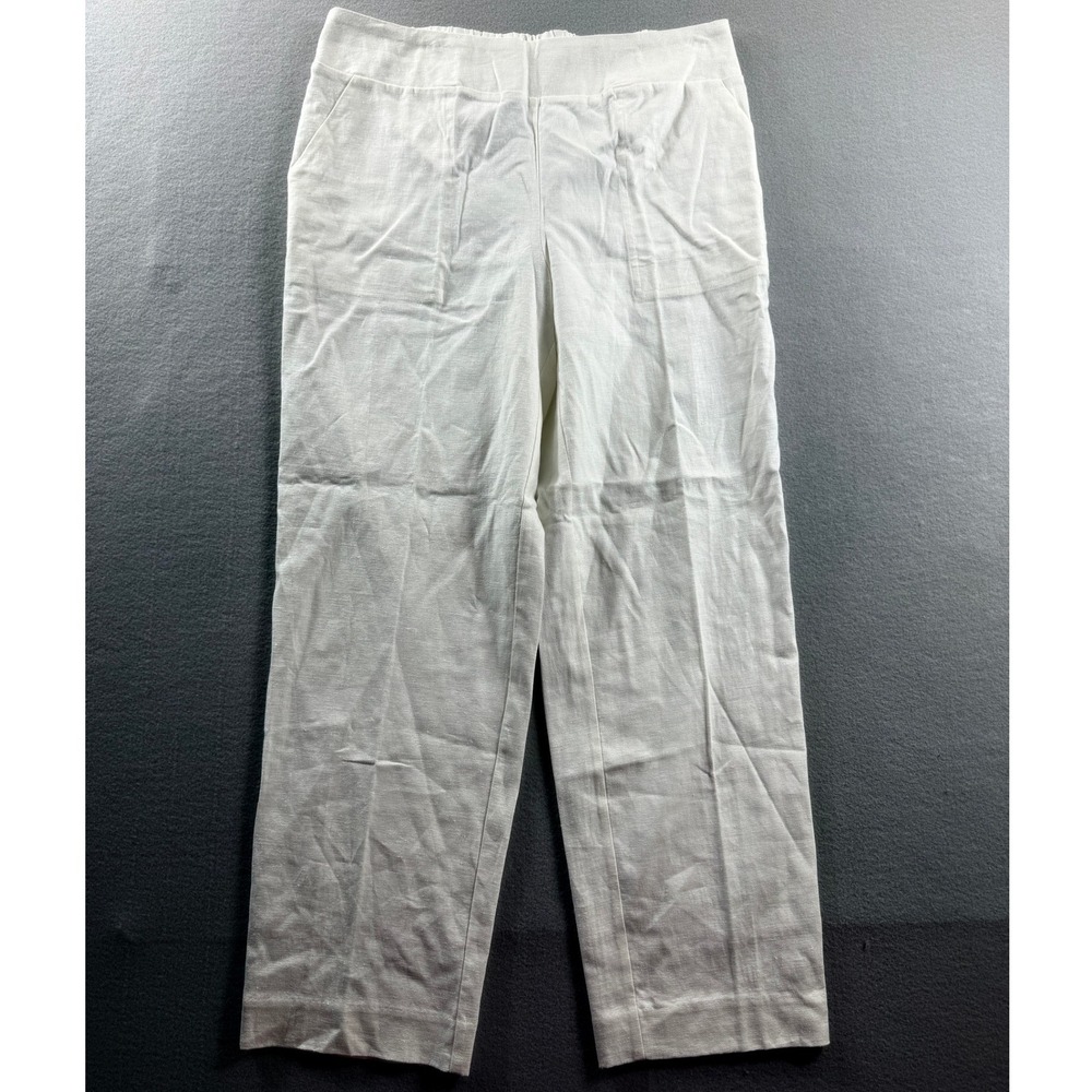 Investments Pants Womens Small White Linen Rayon Spandex Straight Leg 32x26
